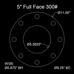 5" Full Face Flange Gasket (w/8 Bolt Holes) - 300 Lbs. - 1/8" Thick Garlock Blue-Gard 3000