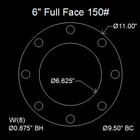 6" Full Face Flange Gasket (w/8 Bolt Holes) - 150 Lbs. - 1/16" Thick Garlock GYLON® Style 3510