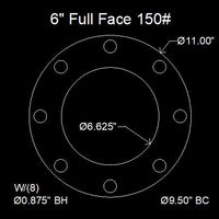 6" Full Face Flange Gasket (w/8 Bolt Holes) - 150 Lbs. - 1/16" Thick Garlock Blue-Gard 3700