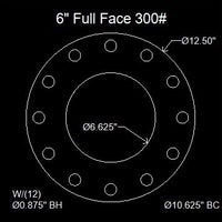 6" Full Face Flange Gasket (w/12 Bolt Holes) - 300 Lbs. - 1/8" Thick Nitrile (NBR) Buna-N