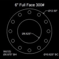 6" Full Face Flange Gasket (w/12 Bolt Holes) - 300 Lbs. - 1/8" Thick Nitrile (NBR) Buna-N