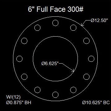 6" Full Face Flange Gasket (w/12 Bolt Holes) - 300 Lbs. - 1/8" Thick Nitrile (NBR) Buna-N