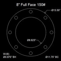 8" Full Face Flange Gasket (w/8 Bolt Holes) - 150 Lbs. - 1/16" Thick Garlock Blue-Gard 3700