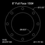 8" Full Face Flange Gasket (w/8 Bolt Holes) - 150 Lbs. - 1/16" Thick EPDM NSF-61