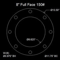 8" Full Face Flange Gasket (w/8 Bolt Holes) - 150 Lbs. - 1/16" Thick EPDM NSF-61