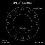 8" Full Face Flange Gasket (w/12 Bolt Holes) - 300 Lbs. - 1/8" Thick Garlock Blue-Gard 3000