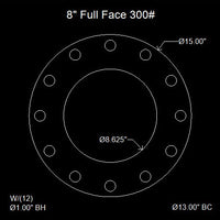 8" Full Face Flange Gasket (w/12 Bolt Holes) - 300 Lbs. - 1/8" Thick Nitrile (NBR) Buna-N