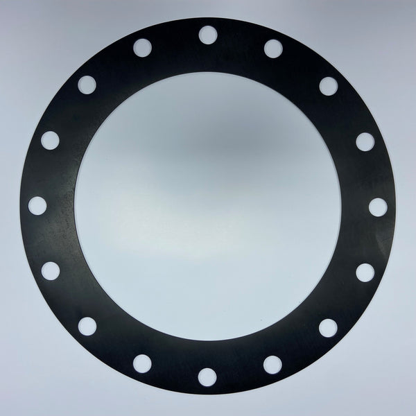 18" Full Face Flange Gasket (w/16 Bolt Holes) - 150 Lbs. - 1/4" Thick Black SBR 80 Durometer