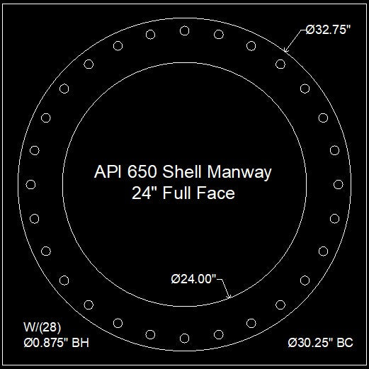 API 650 Shell Manway Gasket 24" Full Face - 1/8" Thick Garlock MULTI-SWELL 3760U