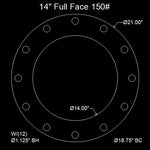 14" Full Face Flange Gasket (w/12 Bolt Holes) - 150 Lbs. - 1/8" Thick (SBR) Red Rubber