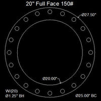 20" Full Face Flange Gasket (w/20 Bolt Holes) - 150 Lbs. - 1/16" Thick Durlon 7950