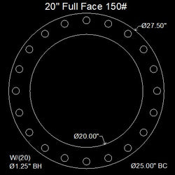 20" Full Face Flange Gasket (w/20 Bolt Holes) - 150 Lbs. - 1/16" Thick Garlock Blue-Gard 3000