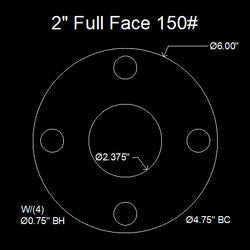 2" Full Face Flange Gasket (w/4 Bolt Holes) - 150 Lbs. - 1/16" Thick Garlock Blue-Gard 3000